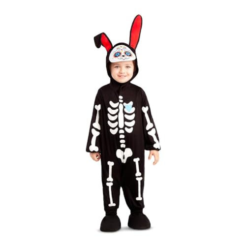 My Other Me Skelett-Kostüm für Damen und Herren, Schwarz und Weiß, Bodysuit, Kapuze mit Ohren und Söckchen, Größe 0-6 Monate. Perfekt für einen unvergesslichen Halloween-Abend von My Other Me