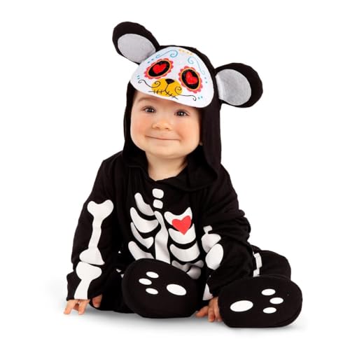 My Other Me Skelett-Kostüm für Damen und Herren, mit Kapuze, schwarz-weiß, Größe 7–12 Monate, perfekt für Halloween, verleiht der Dunkelheit einen entzückenden Touch von My Other Me