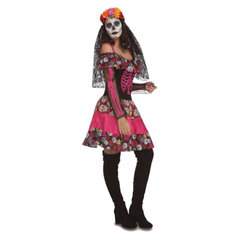 My Other Me Skelett-Kostüm für Erwachsene, Größe XXL, inklusive kurzem Kleid mit Totenkopf-Rock, Korsett mit Fuchsia-Knochen, langen Ärmeln und floralem Rüschenausschnitt. My Other Me Skelett-Kostüm für Erwachsene, Größe XXL, inklusive kurzem Kleid mit Totenkopf-Rock, Korsett mit Fuchsia-Knochen, langen Ärmeln und floralem Rüschenausschnitt. von My Other Me