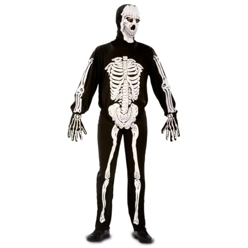 My Other Me Skelett-Kostüm für Erwachsene, Herren, Größe XXL, inklusive Henker, Overall und Handschuhen. Anatomisches Design in Weiß auf schwarzem Hintergrund mit bedruckten Knochen auf Gesicht von My Other Me