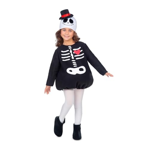 My Other Me Skelett-Kostüm für Kinder, Unisex, mit Mütze, Overall und Stiefelstulpen, schwarz und weiß, Größe 3–4 Jahre. Eine schöne Wahl für Halloween und Mottopartys von My Other Me