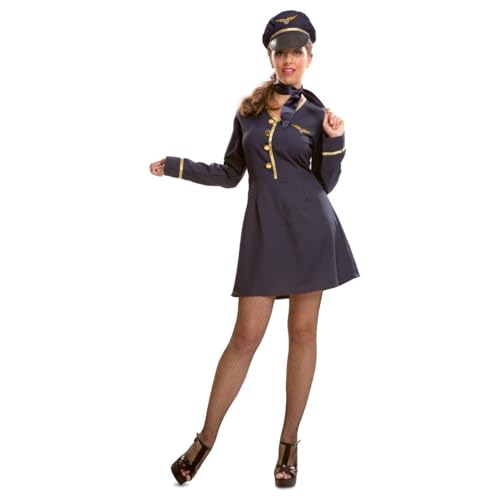 My Other Me Stewardesskostüm für Damen, Größe M-L. Inklusive marineblauem Kleid, goldfarbenen Knöpfen und Abzeichen, dekorativer Besatz, Halstuch und eleganter Hut. My Other Me Stewardesskostüm für Damen, Größe M-L. Inklusive marineblauem Kleid, goldfarbenen Knöpfen und Abzeichen, dekorativer Besatz, Halstuch und eleganter Hut. von My Other Me