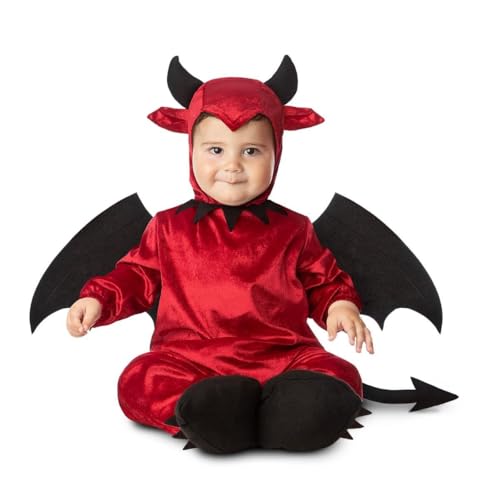 My Other Me Teufelskostüm für Babys, Unisex, Größe 7-12 Monate, inklusive Mütze mit schwarzen Hörnern, schwarzen Flügeln, rotem Overall mit spitzem Schwanz und Schuhen, klein und frech. von My Other Me