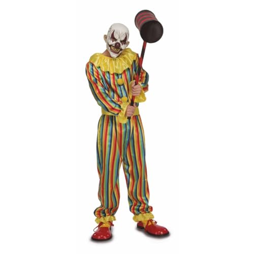 My Other Me Teufelskostüm für Erwachsene, Unisex, Größe S, inklusive mehrfarbigen gestreiften Overall mit gelben Rüschen an Manschetten und Kragen, Gürtel und Clownmaske mit Nase, Zähnen und My Other Me Teufelskostüm für Erwachsene, Unisex, Größe S, inklusive mehrfarbigen gestreiften Overall mit gelben Rüschen an Manschetten und Kragen, Gürtel und Clownmaske mit Nase, Zähnen und von My Other Me