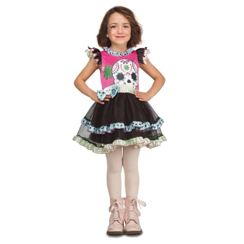 My Other Me Totenkopf-Kostüm für Mädchen, schwarz und rosa, Größe 7-9 Jahre. Perfekt für die Feier des Tages der Toten mit einzigartigem und farbenfrohen Stil von My Other Me