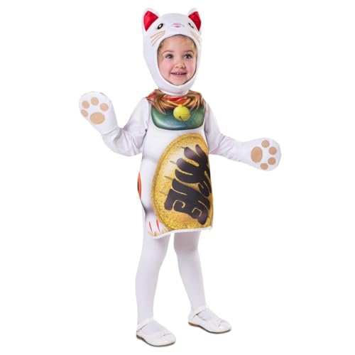My Other Me Unisex-Kostüm für Kinder, Glückskatze, weiß, mit Overall und Mütze, bringt Glück bei jedem Schritt, Größe 3-4 Jahre von My Other Me