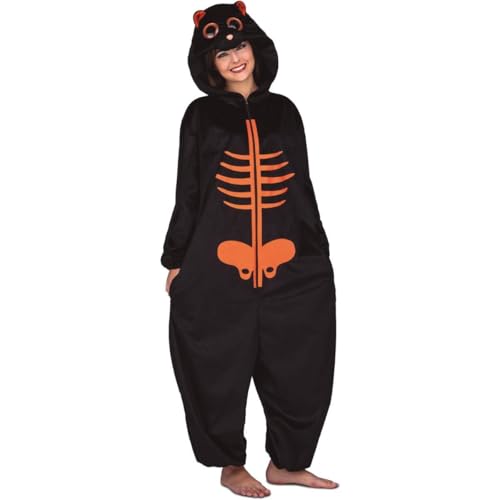 My Other Me Unisex-Pyjama-Kostüm für Erwachsene, Skelett in Orange und Schwarz, mit Overall und Kapuze mit Details, Größe S. Perfekt für eine Nacht voller gruseliger Spaß von My Other Me