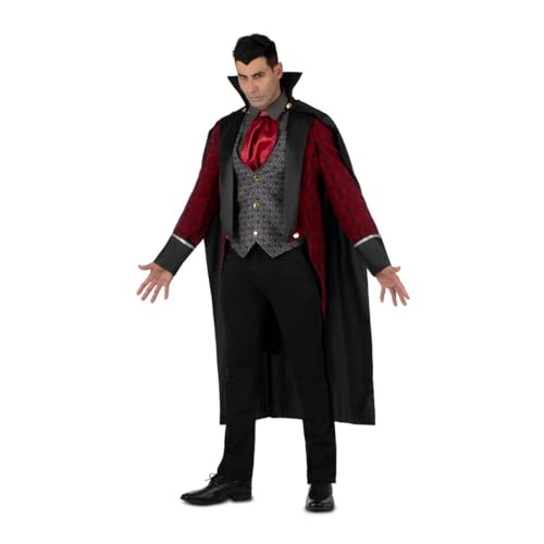 My Other Me Vampir-Kostüm für Herren, mit Umhang, Jacke, Weste und Brustwarze, schwarz und rot, Größe L. Perfekt für eine Nacht voller Geheimnis und Charme von My Other Me