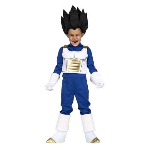 My Other Me Vegeta Kinderkostüm mit T-Shirt, Weste, Hose, Handschuhen und Stiefelstulpen in Blau und Weiß, Größe 7-9 Jahre. Perfekt, um Ihre Saiyan-Kraft in jeder Schlacht zu entfesseln von My Other Me