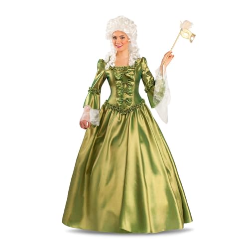 My Other Me Versailles Damen-Kostüm, Größe XL, mit langem grünem Kleid aus seidigem Stoff mit Glitzer, Schleifen- und Rüschendetails, Reißverschluss, ausgestellten Ärmeln mit weißer Spitze und von My Other Me