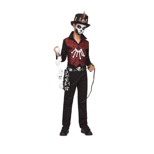 My Other Me - Voodoo Zauberer-Kostüm für Kinder, Größe 7-9 Jahre. Inklusive schwarzem Hemd mit roter Weste, Gürtel mit bedruckten Totenköpfen, Halskette mit Knochen, Armband, Anhänger und Schlange. von My Other Me