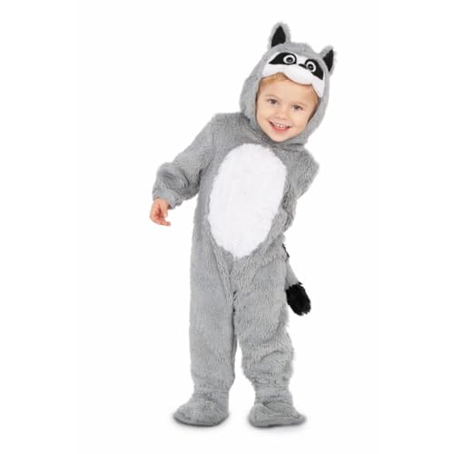 My Other Me Waschbär-Kostüm für Babys, Unisex, Größe 0 – 6 Monate. Inklusive grauem Overall, Schwanz, Schuhe und Kapuze mit Tiergesicht. Schwarze Augenmaske um die Augen, Nase, Schnurrbärte und Ohren. von My Other Me