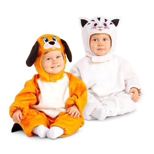 My Other Me Wendbares Katzen- und Hund-Kostüm in den Farben Weiß und Orange, für Babys, Unisex, mit Mütze und Overall, wendbar, Größe 12-24 Monate. Perfekt für zärtliche und lustige Momente von My Other Me