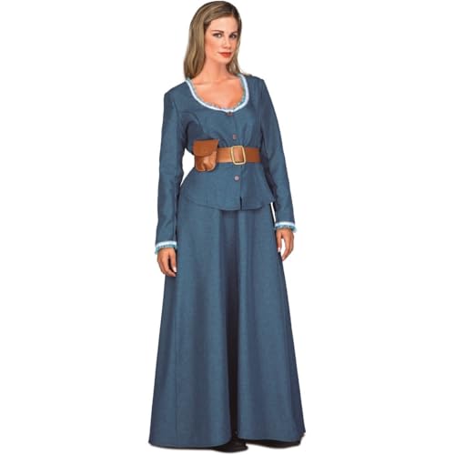 My Other Me Westerndamenkostüm für Damen, Größe M-L. Inklusive blauer Bluse mit langen Ärmeln mit Knöpfen und Stickereidetails aus Spitze und Rüschen aus Tüll, Rock und Gürtel mit brauner Tasche. My Other Me Westerndamenkostüm für Damen, Größe M-L. Inklusive blauer Bluse mit langen Ärmeln mit Knöpfen und Stickereidetails aus Spitze und Rüschen aus Tüll, Rock und Gürtel mit brauner Tasche. von My Other Me