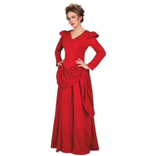 My Other Me Westerndamenkostüm für Damen, Größe M-L. Langes rotes Kleid, V-Ausschnitt, Puffärmel, seitlicher Drapierung, Unterrock. Perfekt für Partys, Karneval oder Theater. von My Other Me