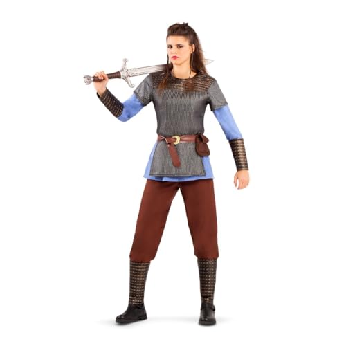 My Other Me Wikinger-Kostüm für Damen, Größe M-L. Inklusive Rüstung in Netzoptik auf blauem Hemd, Gürtel mit Schnalle und Tasche, braune Hose, schwarze Armreifen mit Nieten und passender Beinbedeckung My Other Me Wikinger-Kostüm für Damen, Größe M-L. Inklusive Rüstung in Netzoptik auf blauem Hemd, Gürtel mit Schnalle und Tasche, braune Hose, schwarze Armreifen mit Nieten und passender Beinbedeckung von My Other Me