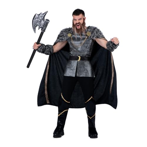 My Other Me Wikinger-Kostüm für Herren, Größe XXXL. Inklusive schwarzem Umhang mit goldenen Druckknöpfen, Kragen und Manschetten aus Kunstfell, graue Tunika mit Metallnieten, Gürtel und schwarzen My Other Me Wikinger-Kostüm für Herren, Größe XXXL. Inklusive schwarzem Umhang mit goldenen Druckknöpfen, Kragen und Manschetten aus Kunstfell, graue Tunika mit Metallnieten, Gürtel und schwarzen von My Other Me