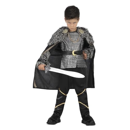 My Other Me Wikinger-Kostüm für Kinder, Größe 3-4 Jahre. Inklusive schwarzem Umhang mit goldenen Druckknöpfen, Kragen und Manschetten aus Kunstfell, graue Tunika mit Metallnieten, Gürtel und schwarzen My Other Me Wikinger-Kostüm für Kinder, Größe 3-4 Jahre. Inklusive schwarzem Umhang mit goldenen Druckknöpfen, Kragen und Manschetten aus Kunstfell, graue Tunika mit Metallnieten, Gürtel und schwarzen von My Other Me