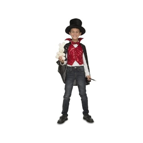 My Other Me Zauberer-Kostüm für Kinder, Unisex, Größe 3-5 Jahre. Umhang mit rotem Kragen, roter Weste und Fliege, schwarzer Witz mit passendem Schleifendetail mit passendem Glitzer, Hase und von My Other Me