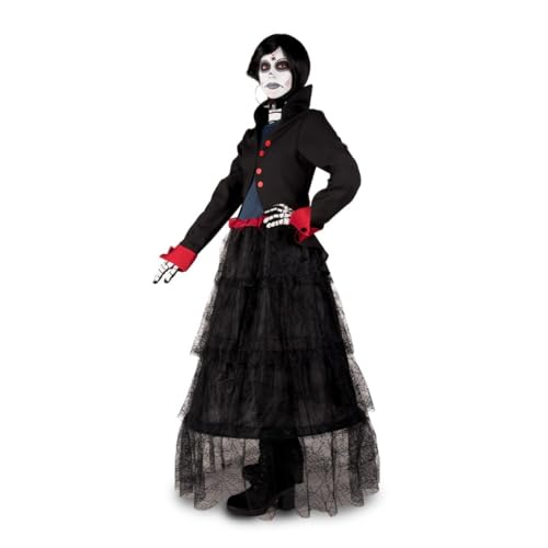 My Other Me Zoe-Kostüm für Erwachsene, schwarz und rot, mit Kleid, Jacke, Handschuhen, Skelettspritzer, Halsband, Perücke, Tattoo, Schwamm und Make-up, schwarz und weiß, Größe ML von My Other Me