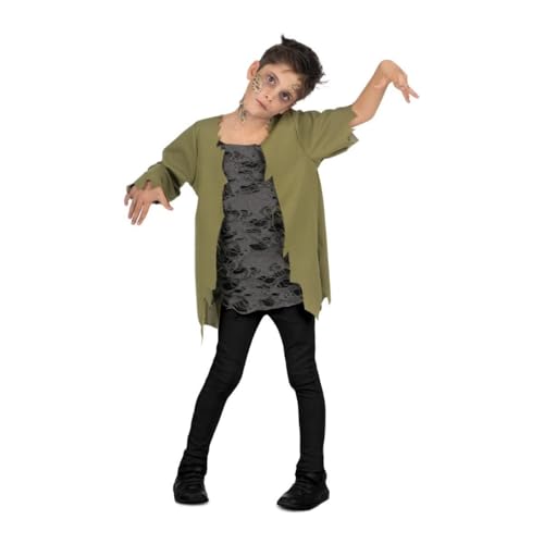 My Other Me Zombie-Kostüm für Kinder, Unisex, Größe 10 – 12 Jahre, inklusive zerrissenem grünem und dunkelgrauem T-Shirt, Applikationen und Latexdose, garantiert gruselige Transformation. von My Other Me