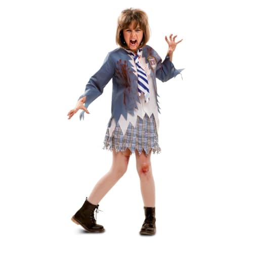 My Other Me - Zombie Kostüm für Mädchen mit Hemd mit Jacke, Rock und Krawatte in Blau und Weiß, Größe 7-9 Jahre. Perfekt für eine unvergessliche Horrorparty von My Other Me