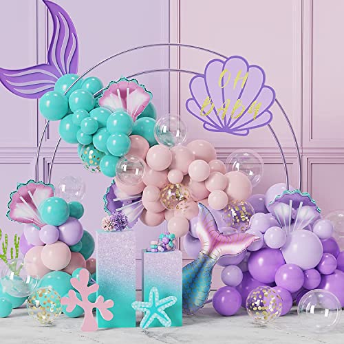 Meerjungfrauen Ballongirlanden Set, Meerjungfrauenschwanz, Lila, Rosa, Muschel, Rosa, Lila, Blaue Luftballons für Mädchen, Meerjungfrauen Geburtstagsfeier, Party Dekorationen unter dem Meer von My Pet Elephant