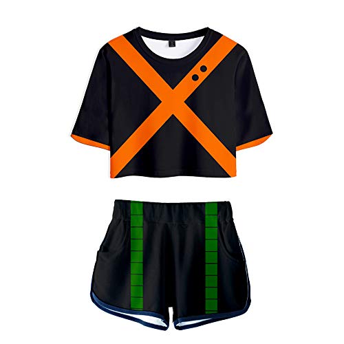 My Sky 2-teiliges Boku No Hero Outfits für Frauen Crop Top und kurze Hosen Sets - Schwarz - Medium von My Sky