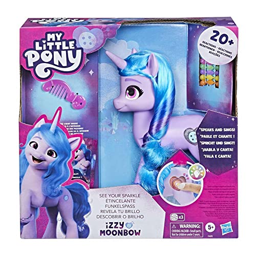 My Little Pony – Mit Huf und Herz Funkelspaß Izzy Moonbow, 20 cm großes Pony für Kinder, mit Musik und Lichtern von My Little Pony