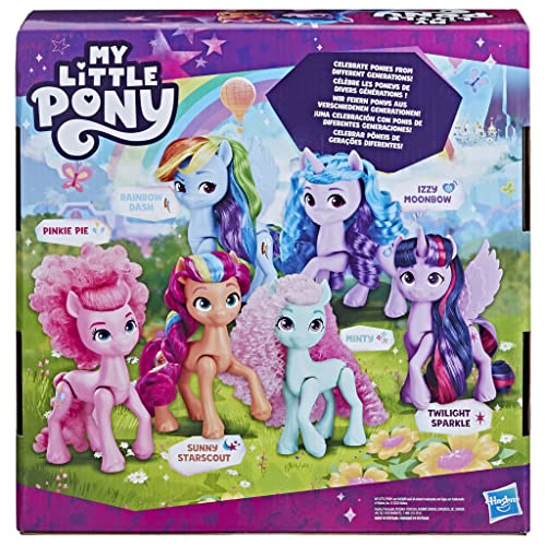 My Little Pony Puppen Ponygenerationen Regenbogenset mit 6 Ponyfiguren (14 cm), Einhorn-Spielzeug für Mädchen und Jungen von My Little Pony