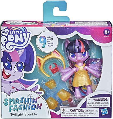 My Little Pony Smashin F1756 Fashio Schmetter-Pack Twilight Sparkle – bewegliche Figur (7,5 cm) mit Modeaccessoires und Überraschung, 9 Teile von My Little Pony