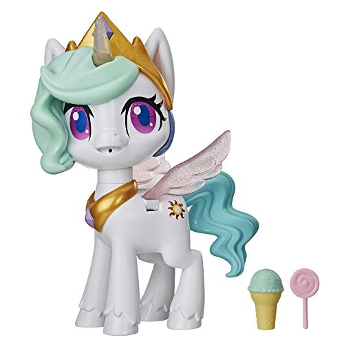 My Little Pony E9107 Küsschen Einhorn Prinzessin Celestia, Interaktive Einhornfigur mit 3 Überraschungen – Musikspielzeug mit Bewegung und Licht von My Little Pony