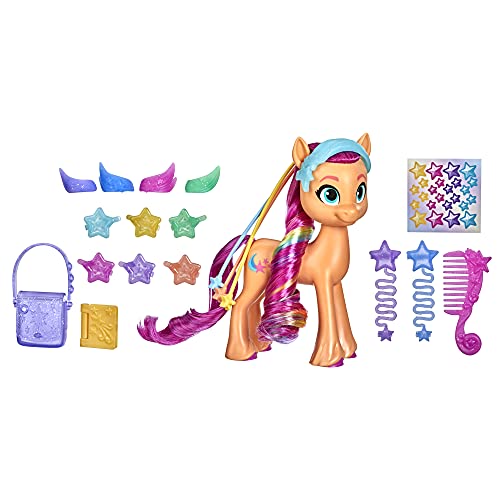 My Little Pony: A New Generation Regenbogenmähne Sunny Starscout – Ponyfigur (15 cm), Regenbogen-Zopf und 17 Accessoires von My Little Pony
