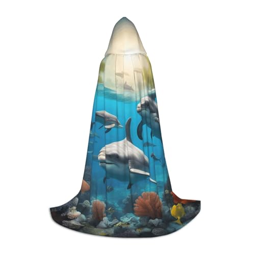 MyPiky Delfine Sea Turtle Shark Octopus Coral Print Unisex Hooded Comfortable Cloak Gothic Halloween Cosplay Carnival Vampire Themes MyPiky Delfine Sea Turtle Shark Octopus Coral Print Unisex Hooded Comfortable Cloak Gothic Halloween Cosplay Carnival Vampire Themes von MyPiky