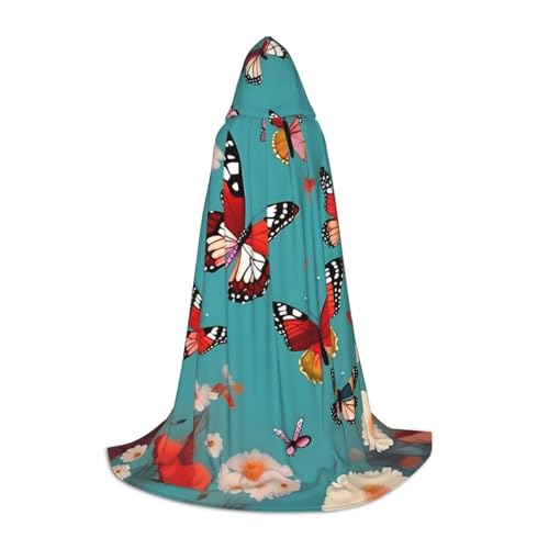 MyPiky Henne fliegende Schmetterlinge unter Blumen Druck Unisex Kapuze bequemer Umhang Gothic Halloween Cosplay Karneval Vampir Themen MyPiky Henne fliegende Schmetterlinge unter Blumen Druck Unisex Kapuze bequemer Umhang Gothic Halloween Cosplay Karneval Vampir Themen von MyPiky