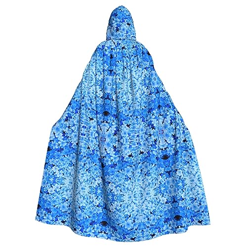MyPiky Kapuzenumhang mit blauem Blumendruck, Halloween, Urlaub, Party, Cosplay, Kostüme, Hexenumhang, Erwachsene, Uni, 185 cm, Schwarz, Einheitsgröße von MyPiky