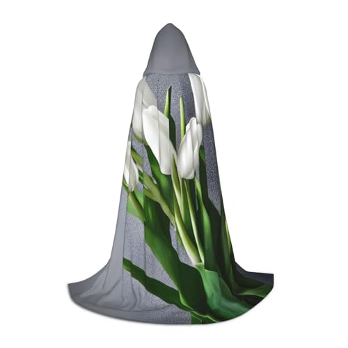 MyPiky Umhang mit weißen Tulpen und Blumen, Unisex, mit Kapuze, bequem, Gothic, Halloween, Cosplay, Karneval, Vampir-Themen MyPiky Umhang mit weißen Tulpen und Blumen, Unisex, mit Kapuze, bequem, Gothic, Halloween, Cosplay, Karneval, Vampir-Themen von MyPiky