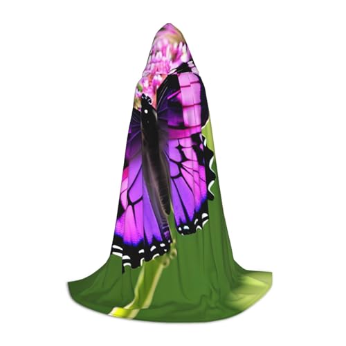 MyPiky Violetter Schmetterlings-Druck, Unisex, mit Kapuze, bequemer Umhang, Gothic, Halloween, Cosplay, Karneval, Vampir-Themen von MyPiky