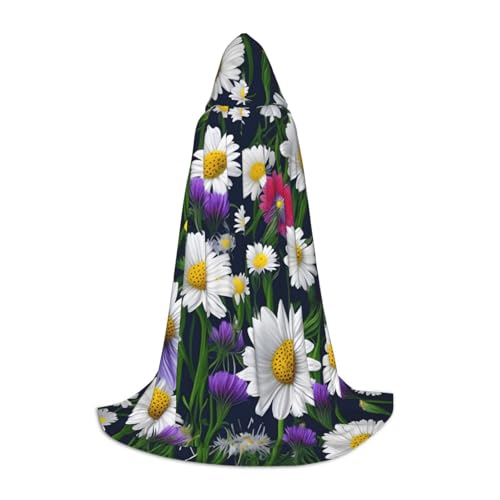 MyPiky Wilde Blumen und Kornblumen, Gänseblümchen, bedruckt, Unisex, mit Kapuze, bequem, Gothic, Halloween, Cosplay, Karneval, Vampir-Themen von MyPiky