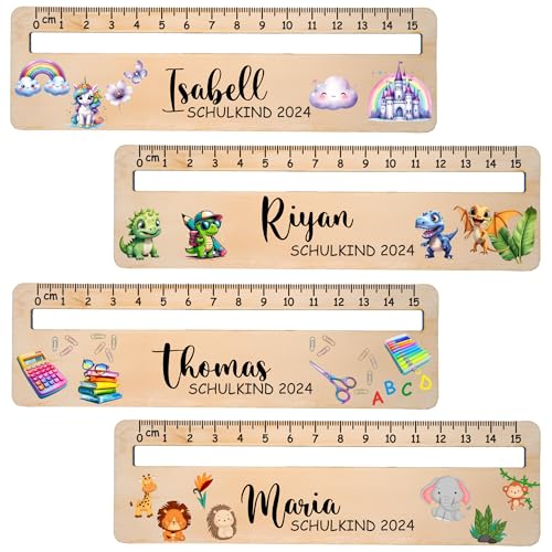 Personalisiertes Lesehilfe mit Lineal aus Holz - 15 cm Lineal mit Namen & süßen Motiven wie Dino, Bär - Geschenk zur Einschulung 2024 für Jungen & Mädchen - Schultüten-Füllung, Schulanfang (Farbig) Personalisiertes Lesehilfe mit Lineal aus Holz - 15 cm Lineal mit Namen & süßen Motiven wie Dino, Bär - Geschenk zur Einschulung 2024 für Jungen & Mädchen - Schultüten-Füllung, Schulanfang (Farbig) von MyPrezzie