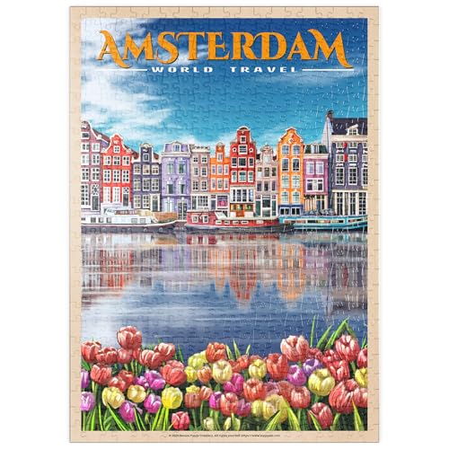 MyPuzzle Amsterdam, Niederlande - Stadt der Grachten, Vintage Travel Poster - Premium 500 Teile Puzzle - MyPuzzle Sonderkollektion von Havana Puzzle Company von MyPuzzle.com