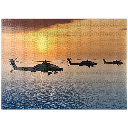 Apache Hubschrauber über dem Meer - Premium 1000 Teile Puzzle für Erwachsene von MyPuzzle.com