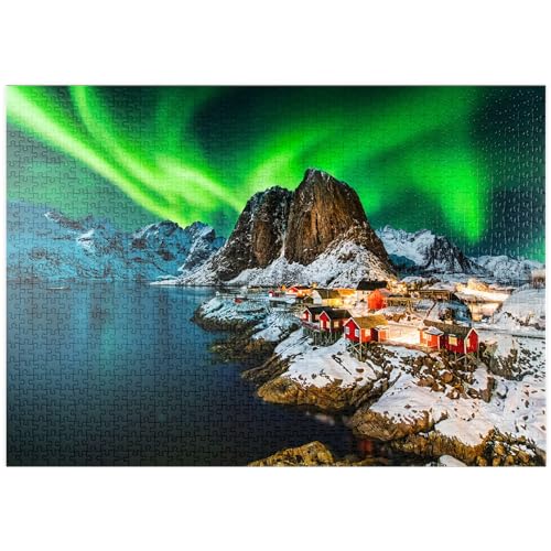 Aurora Borealis über Hamnoy in Norwegen - Premium 1000 Teile Puzzle - MyPuzzle Sonderkollektion von Puzzle Galaxy von MyPuzzle.com