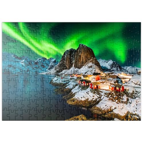 Aurora Borealis über Hamnoy in Norwegen - Premium 200 Teile Puzzle - MyPuzzle Sonderkollektion von Puzzle Galaxy von MyPuzzle.com