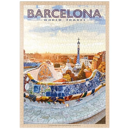 MyPuzzle Barcelona, Spain - Park Güell, Mosaic Mirage at Dusk, Vintage Travel Poster - Premium 1000 Teile Puzzle - MyPuzzle Sonderkollektion von Havana Puzzle Company von MyPuzzle.com