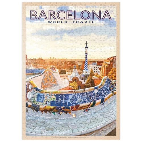MyPuzzle Barcelona, Spain - Park Güell, Mosaic Mirage at Dusk, Vintage Travel Poster - Premium 500 Teile Puzzle - MyPuzzle Sonderkollektion von Havana Puzzle Company MyPuzzle Barcelona, Spain - Park Güell, Mosaic Mirage at Dusk, Vintage Travel Poster - Premium 500 Teile Puzzle - MyPuzzle Sonderkollektion von Havana Puzzle Company von MyPuzzle.com