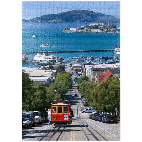 Cable Car mit Fisherman's Wharf und Alcatraz Island, San Francisco, Kalifornien, USA - Premium 1000 Teile Puzzle - MyPuzzle Sonderkollektion von Puzzle Galaxy von MyPuzzle.com
