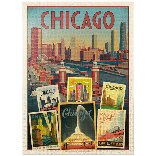 Chicago: Multi-Bild-Collage-Druck, Vintage-Poster, Premium 1000 Teile Puzzle für Erwachsene von MyPuzzle.com