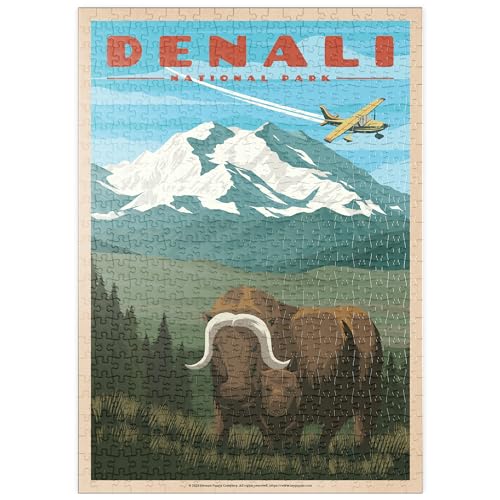 Denali National Park - Wild Denali Musk Ox, Vintage Travel Poster - Premium 500 Teile Puzzle - MyPuzzle Sonderkollektion von Havana Puzzle Company von MyPuzzle.com