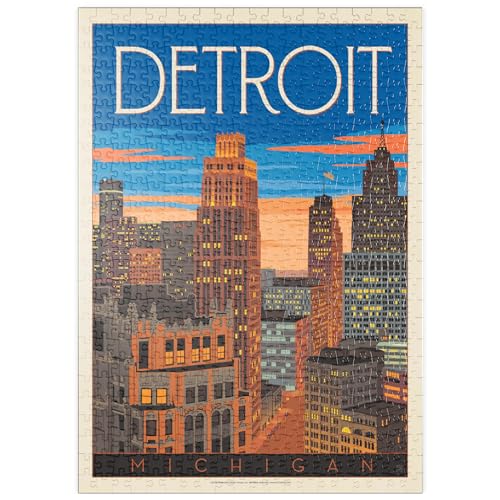 Detroit, MI: Skyline, Vintage Poster - Premium 500 Teile Puzzle - MyPuzzle Sonderkollektion von Anderson Design Group von MyPuzzle.com